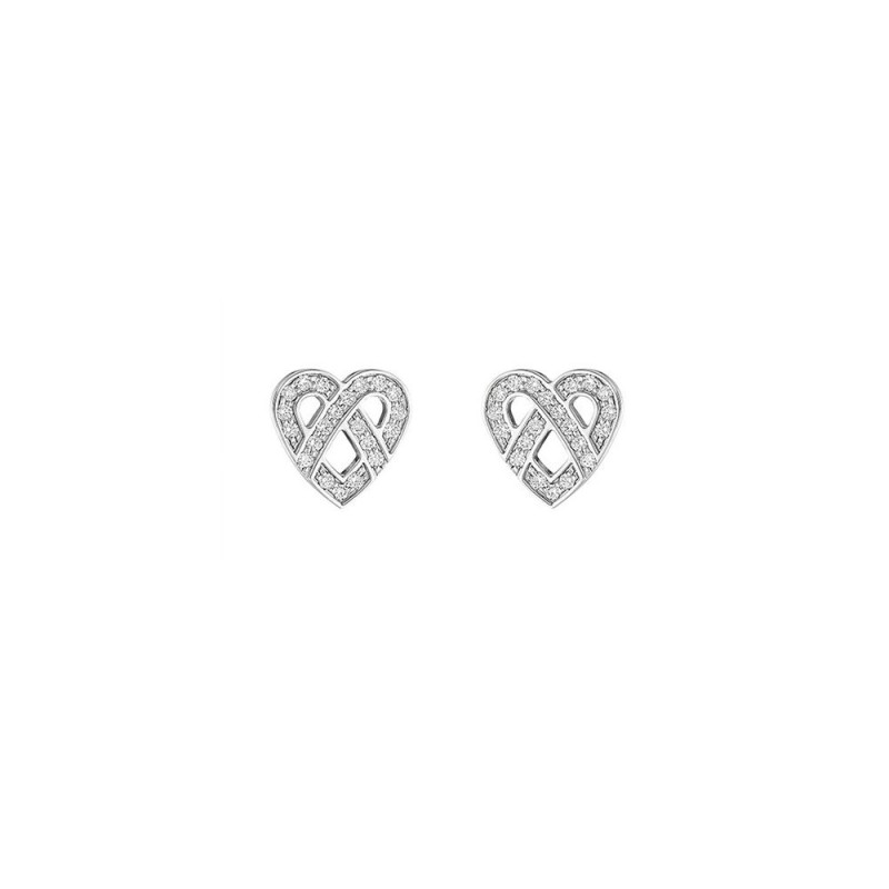 Boucles d'oreille Coeur Entrelacé Mini or blanc full pavée diamants