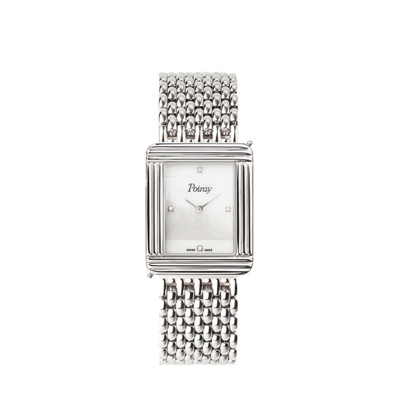 Montre Poiray Ma Première quartz cadran blanc diamants bracelet acier 30 x 24 mm