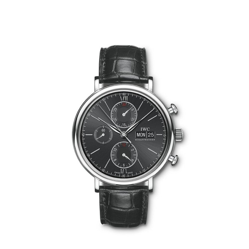 Montre IWC Portofino chronographe 42mm automatique acier cadran noir