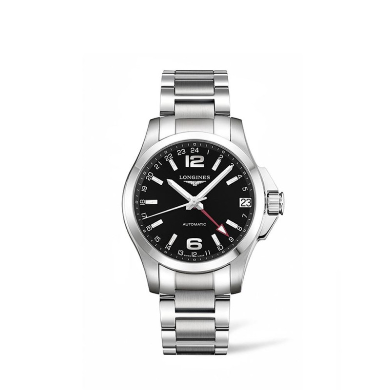 Montre Longines Conquest GMT automatique cadran noir bracelet acier 41mm