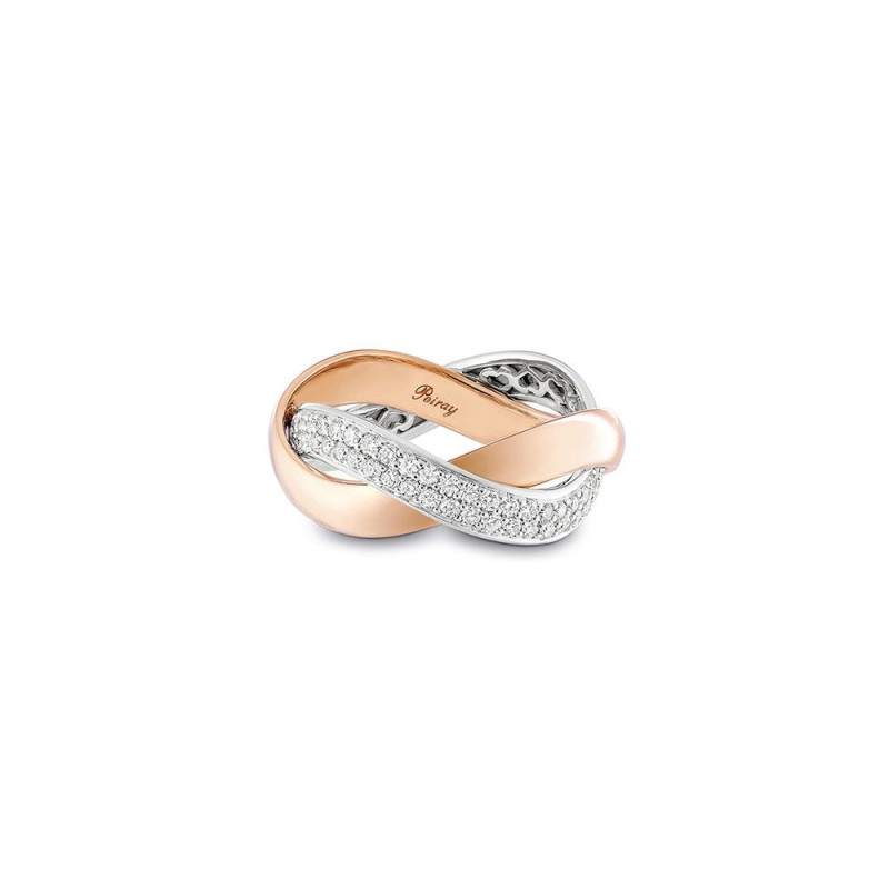 Bague Poiray Tresse MM or blanc or rose diamants