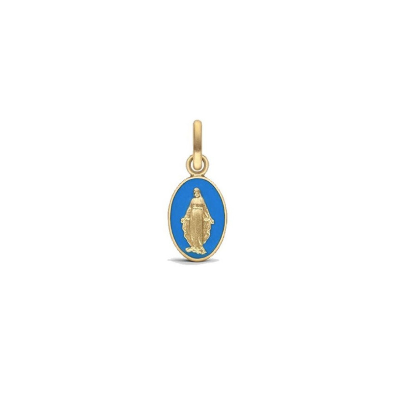 Médaille Arthus Bertrand Miraculeuse or jaune sablé laque bleue 10 mm