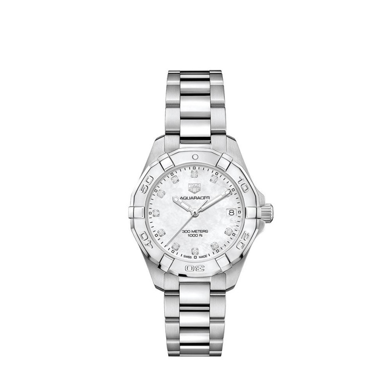 Montre Tag Heuer Aquaracer quartz Cadran nacre blanche diamants Bracelet en acier 32 mm