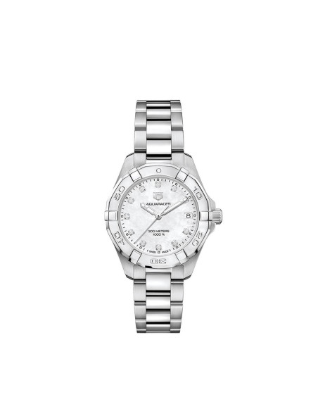 Montre Tag Heuer Aquaracer quartz Cadran nacre blanche diamants Bracelet en acier 32 mm