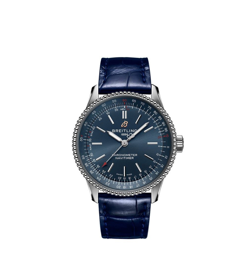 Montre Breitling Navitimer Automatic cadran bleu bracelet en cuir d'alligator bleu 35mm