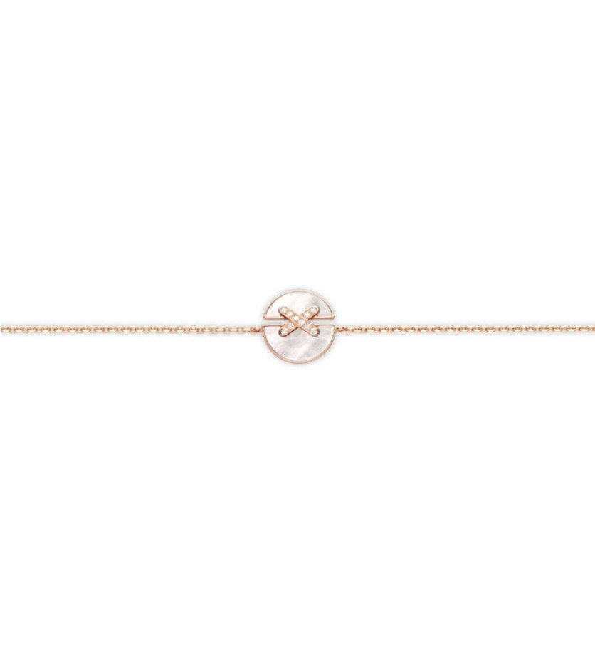 Bracelet Jeux de Liens Harmony petit modèle (13mm) or rose, nacre, liens pavés diamants sur chaîne
