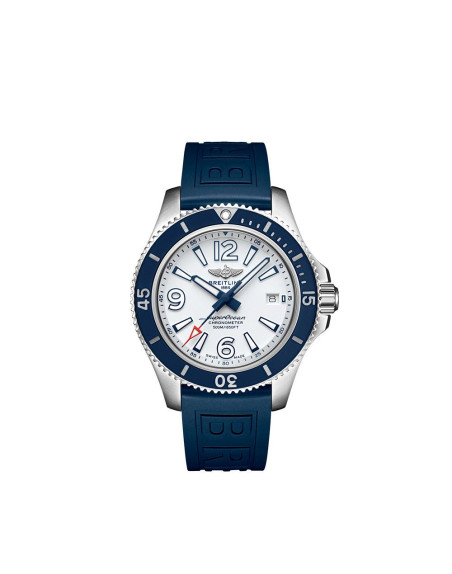 Montre Breitling Superocean Automatic cadran blanc bracelet caoutchouc bleu 42mm