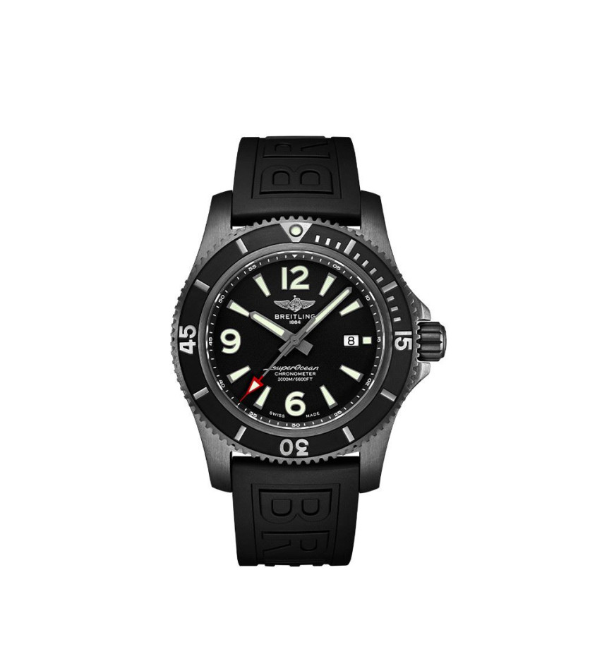 Montre Breitling Superocean Automatic Blacksteel cadran noir bracelet caoutchouc noir 46mm