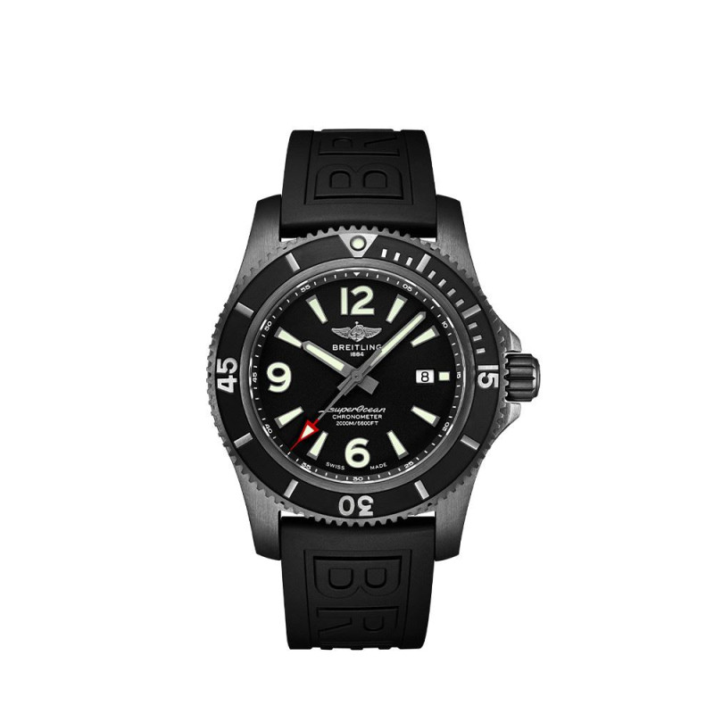 Montre Breitling Superocean Automatic Black Steel cadran noir bracelet caoutchouc noir 46mm