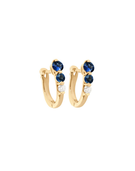 Boucles d'oreille or rose saphir bleu diamant