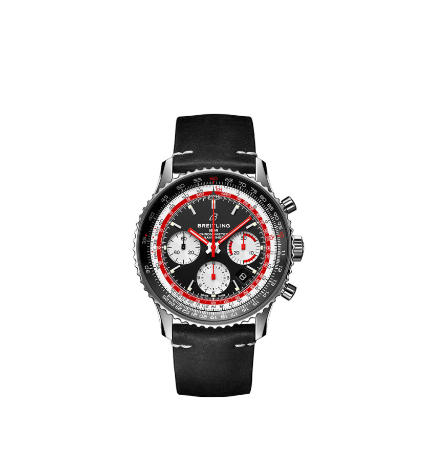 Montre Breitling Navitimer B01 Chronograph Swissair automatique cadran noir bracelet en cuir de veau noir 43mm