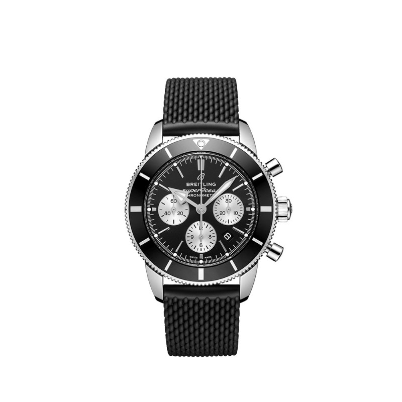 Montre Breitling Superocean Heritage B01 Chronographe automatique cadran noir bracelet caoutchouc noir 44mm
