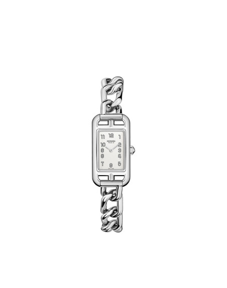 Montre Hermès Nantucket PM 29 mm quartz cadran argenté opalin boîtier acier bracelet en acier