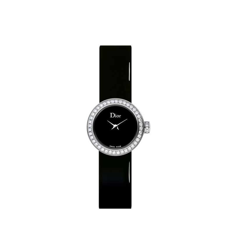 Montre La Mini D de Dior 19mm Cadran Nacre Noir Bracelet Veau Vernis Noir