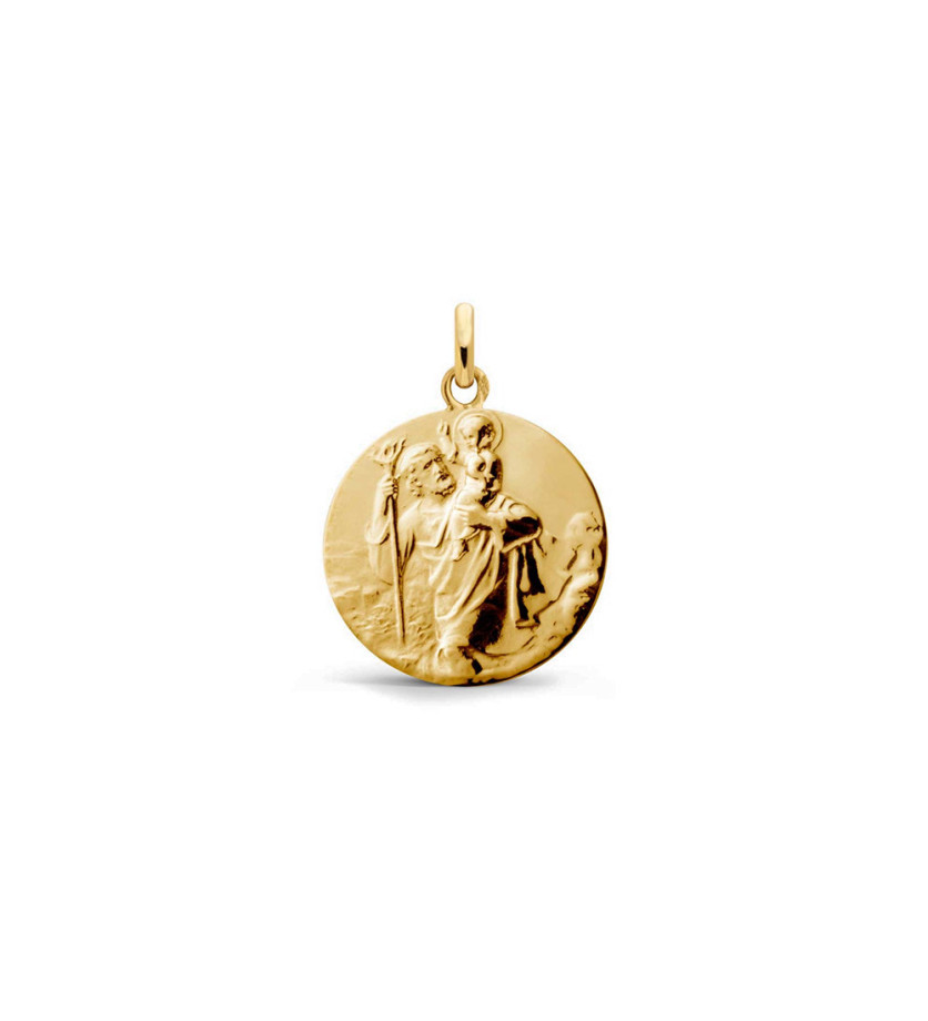 Médaille Saint Christophe de Tairac 18mm or jaune sablé, mince