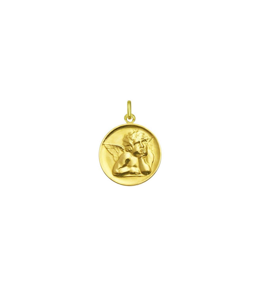 Médaille Ange de Raphaël or jaune 18mm mince polie