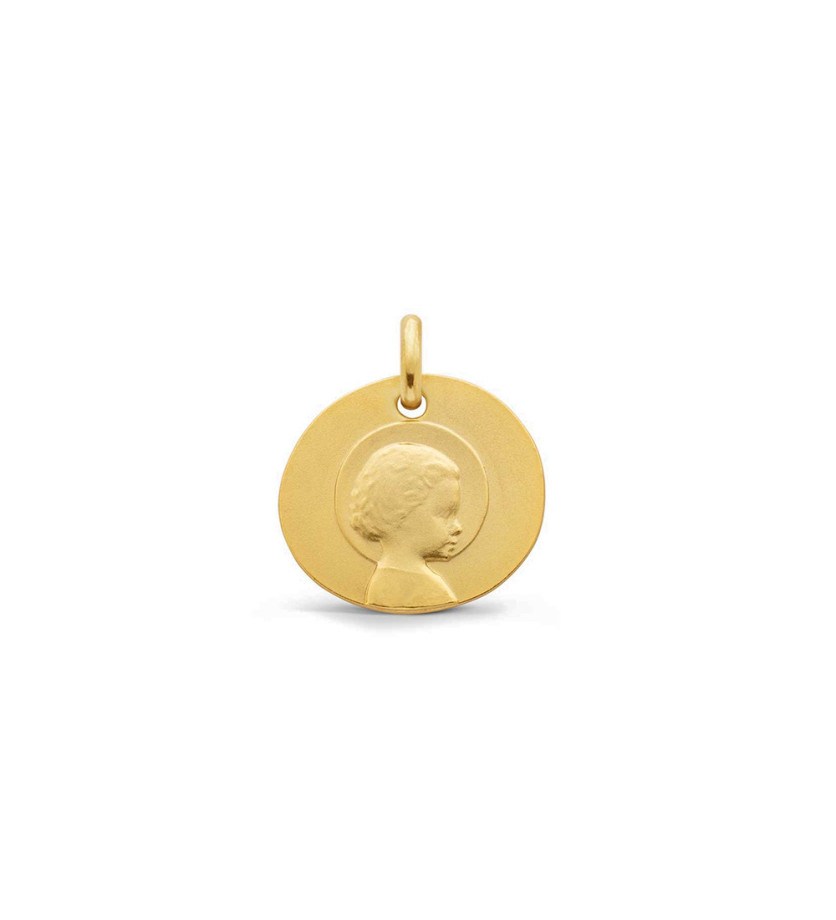 Médaille Christ Enfant 16mm or jaune sablé