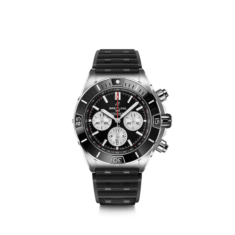Montre Breitling Super Chronomat B01 automatique cadran noir bracelet caoutchouc noir 44mm