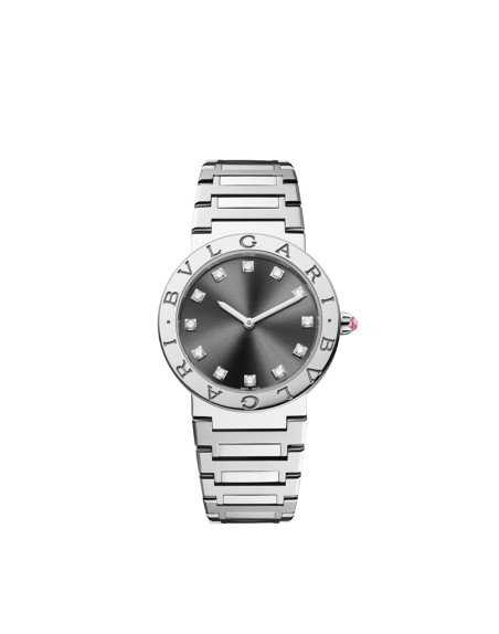 Montre Bvlgari Bvlgari Lady cadran laqué gris, diamants bracelet en acier inoxydable 33 mm