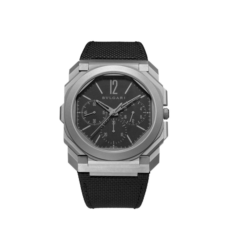 Montre Bulgari Octo Finissimo GMT automatique cadran noir bracelet en caoutchouc noir 42 mm