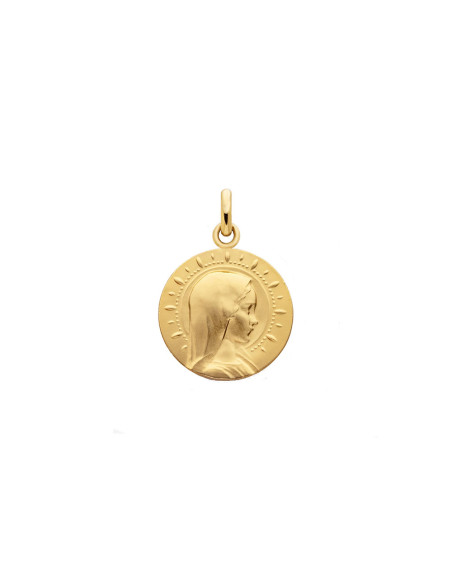 Médaille Vierge Jeune étoilée or jaune sablée 18mm