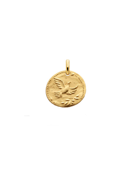 Médaille Galet Colombe aux étoiles 16 mm en or jaune