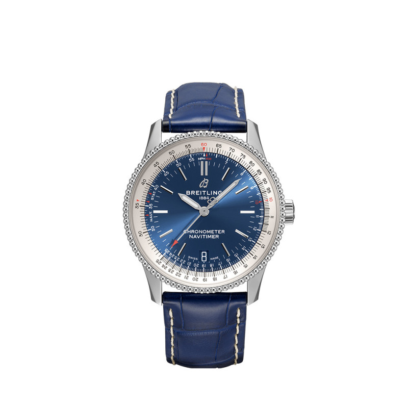 Montre Breitling Navitimer Automatic cadran bleu bracelet en cuir d'alligator bleu 38mm