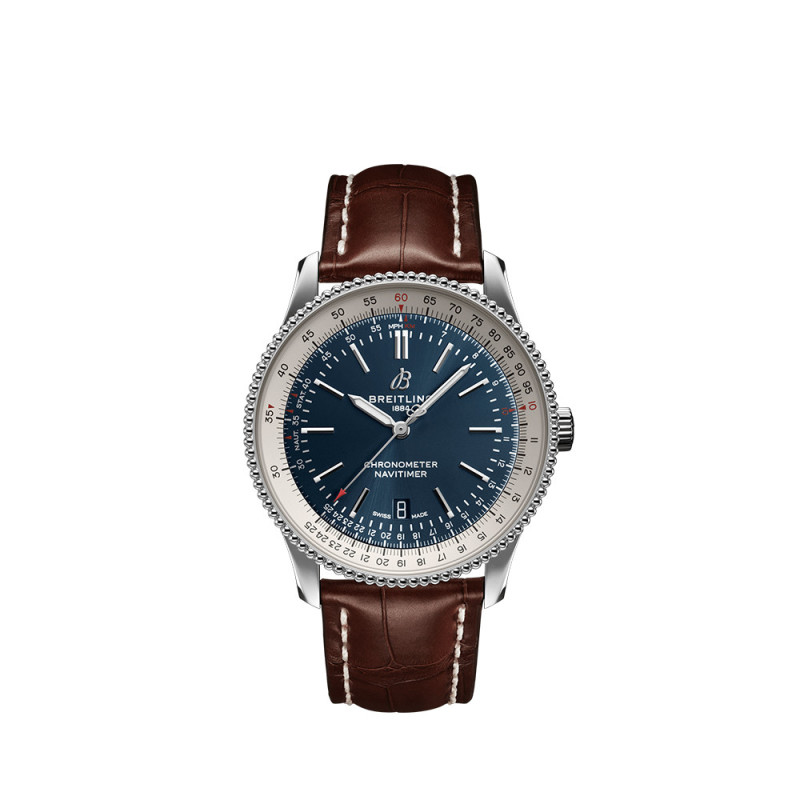 Montre Breitling Navitimer Automatic cadran bleu bracelet en cuir d'alligator brun 41mm