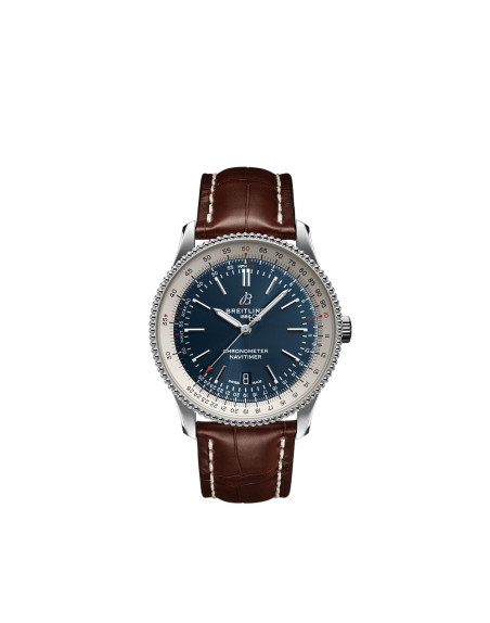 Montre Breitling Navitimer Automatic cadran bleu bracelet en cuir d'alligator brun 41mm