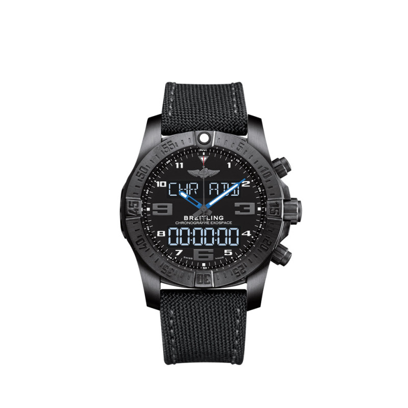 Montre Breitling Exospace B55 Night Mission Chronographe cadran noir bracelet en tissu polyamide noir 46mm