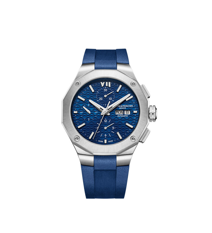 Montre Riviera Chronographe 43mm Automatique Acier Cadran Bleu Bracelet Caoutchouc Bleu