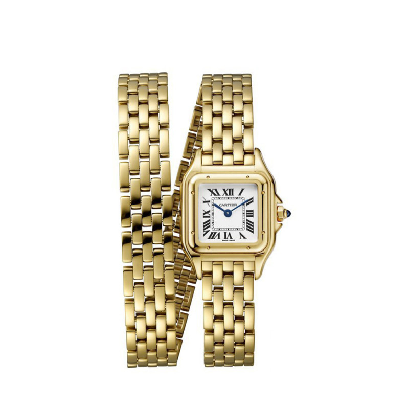 Montre Panthère de Cartier PM quartz cadran argenté bracelet double tour or jaune