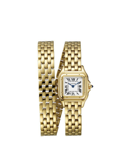Montre Panthère de Cartier PM quartz cadran argenté bracelet double tour or jaune