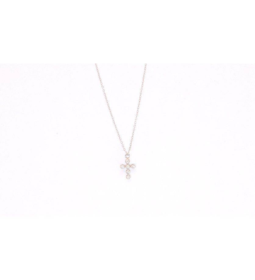 Pendentif croix Frojo diamants or blanc chaîne or blanc