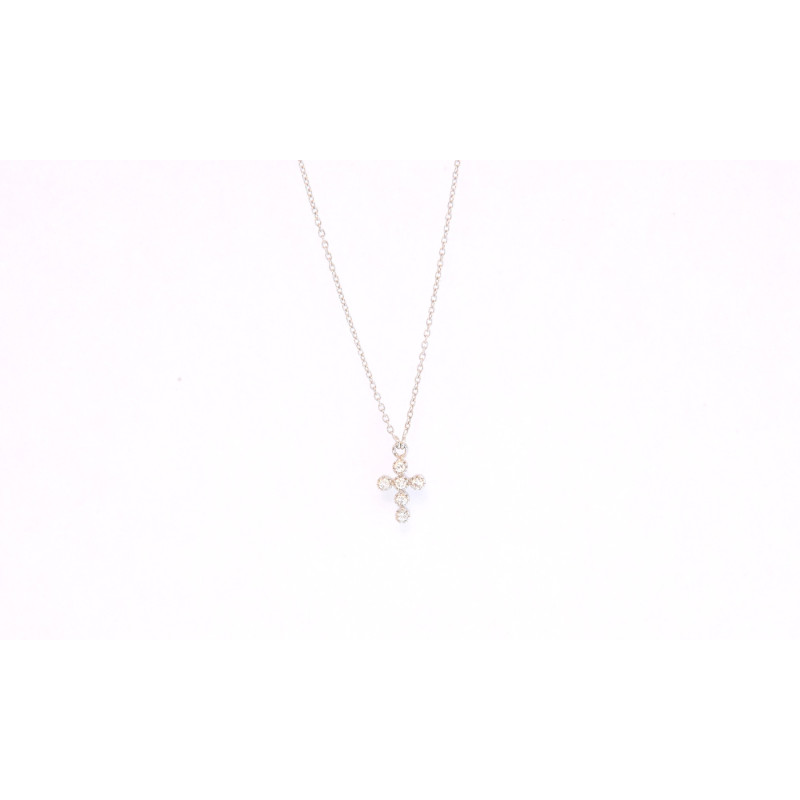 Pendentif croix Frojo diamants or blanc chaîne or blanc