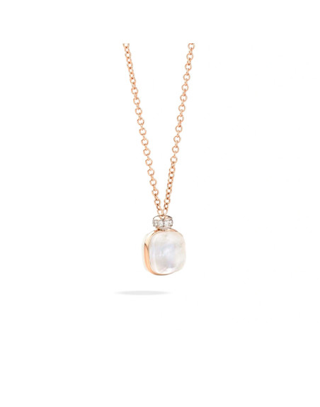 Pendentif Pomellato Nudo topaze et nacre blanche, diamants, sur chaîne en or rose 70cm