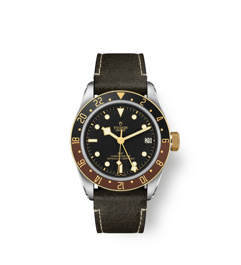 Montre Tudor Black Bay GMT S&G 41mm automatique cadran noir boîtier acier bracelet en cuir brun