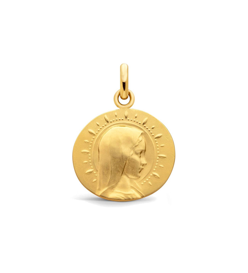 Médaille Arthus Bertrand galet Vierge Jeune étoilée 16mm or jaune sablé