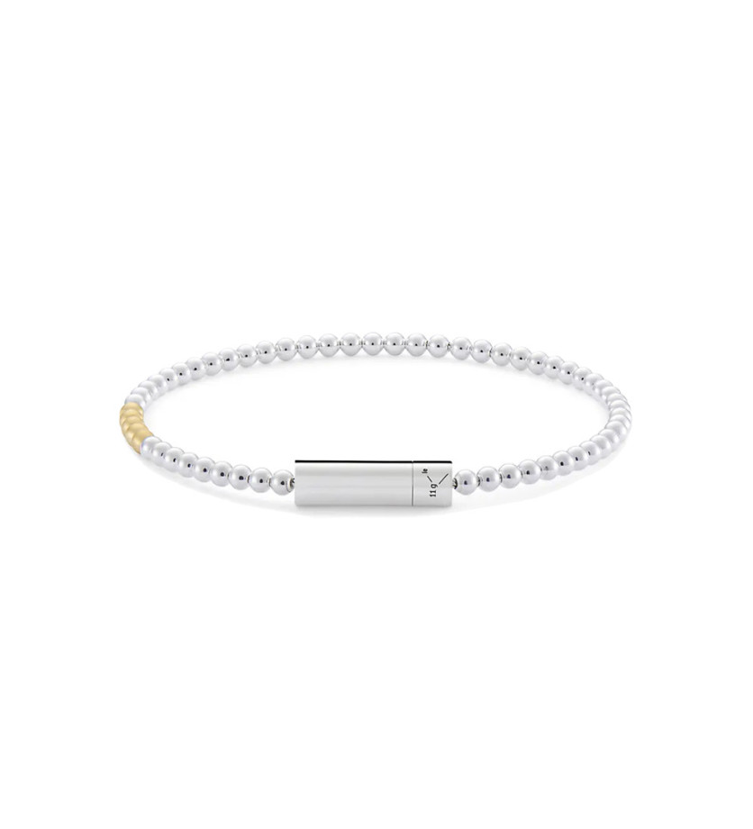 Bracelet Le Gramme Beads argent lisse poli et 5 perles or jaune