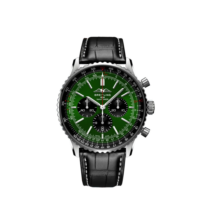 Montre Breitling Navitimer B01 Chronograph automatique cadran vert bracelet en cuir d'alligator noir 46mm