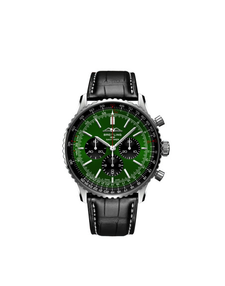 Montre Breitling Navitimer B01 Chronograph automatique cadran vert bracelet en cuir d'alligator noir 46mm
