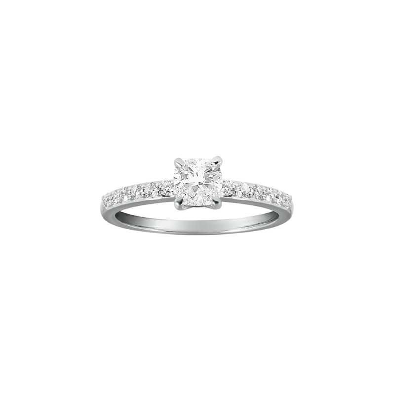 Bague Frojo solitaire or blanc diamant taille coussin