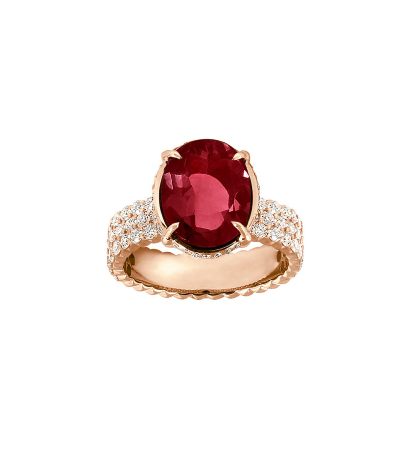 Bague or rose rubellite ovale 4,46ct diamants 1,35ct GSI