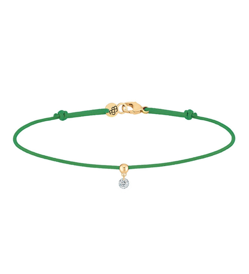 Bracelet La Brune et La Blonde cordon BB vert or jaune diamant