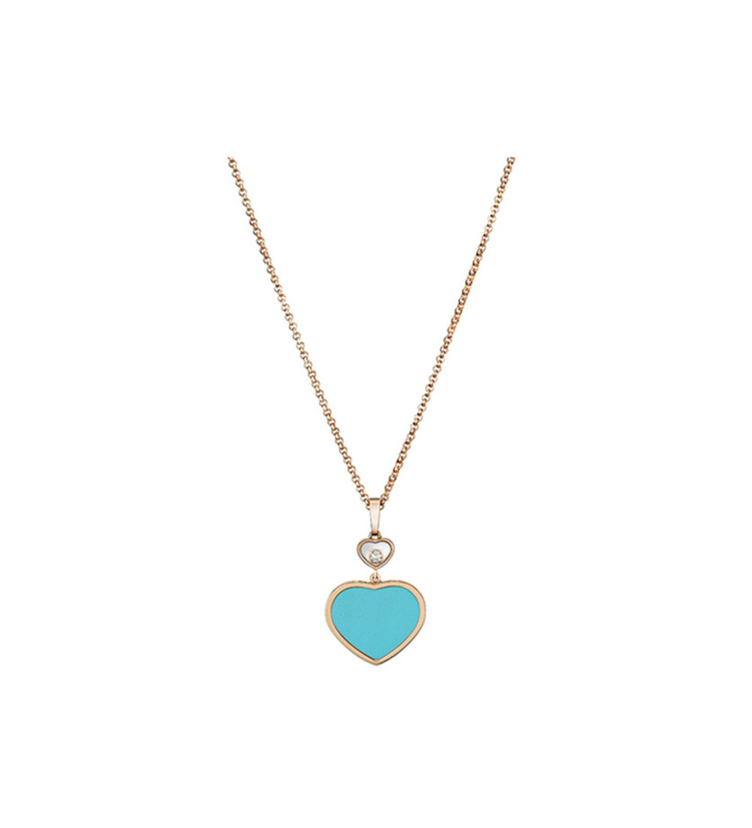 Pendentif Chopard Happy Hearts or rose, diamant et turquoise