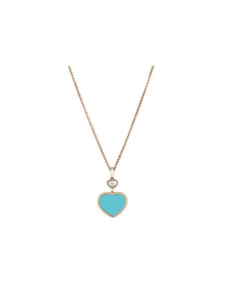Pendentif Chopard Happy Hearts or rose, diamant et turquoise