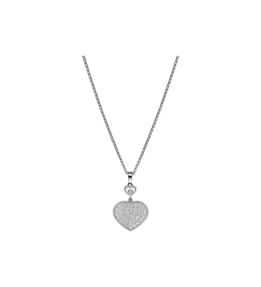 Pendentif Chopard Happy Hearts or blanc avec chaîne 1 diamant