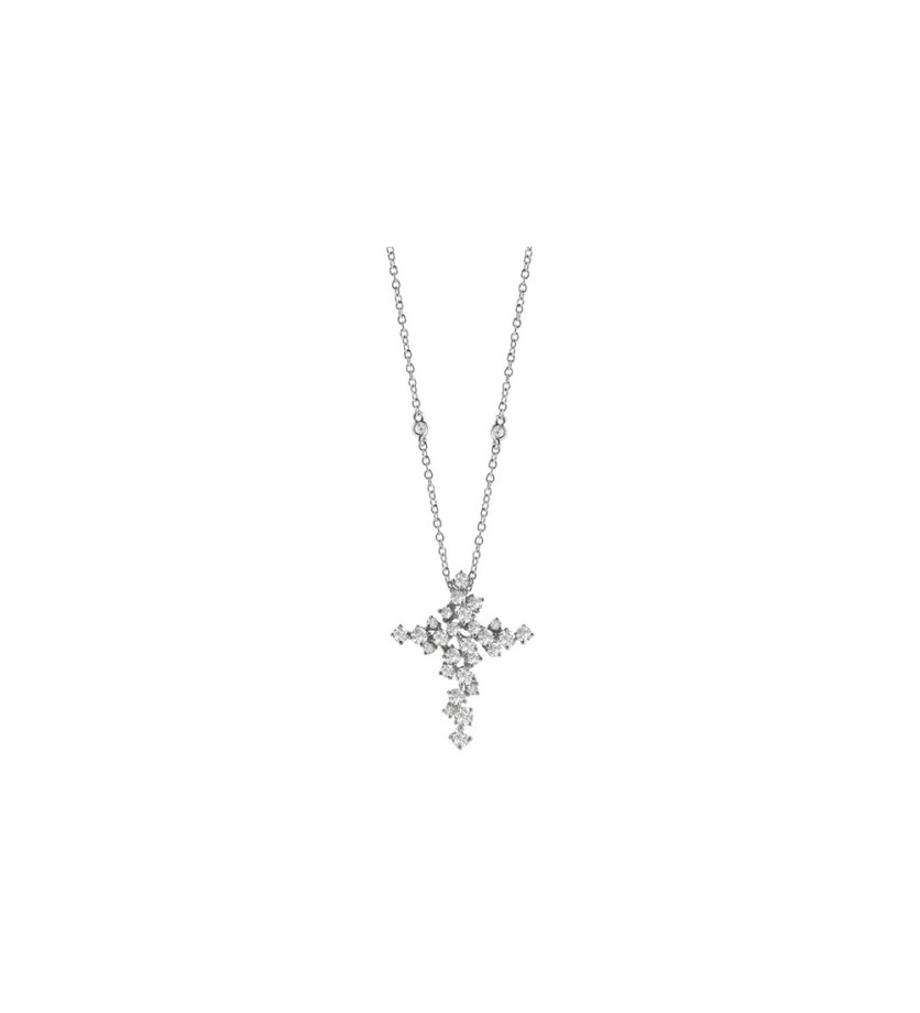 Collier Damiani Mimosa croix en diamants sur chaîne or blanc
