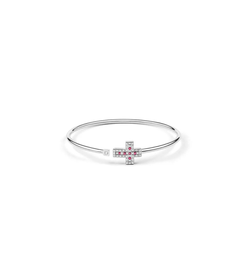 Bracelet croix Belle Epoque or gris diamants rubis taille L