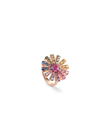 Bague Damiani Margherita en or rose diamants et saphirs multicolores 22mm